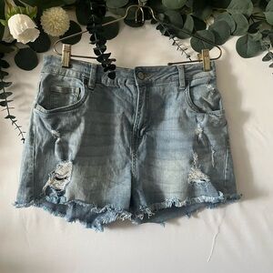 Casual Light Blue Distressed Jean Shorts